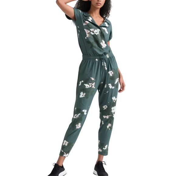 Albion Orchid Jumpsuit Green Pink Elastic Waist Ankle Zip Size Small - Picture 1 of 10